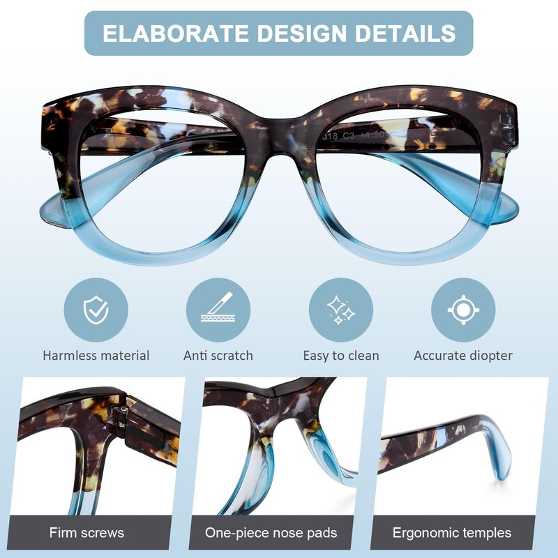 Fashion Reading Glasses for Women, Blue Light Blocking/Anti UV Readers