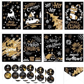 DERAYEE Pack of 16 Christmas Cards, 15.2 x 10.2 cm Folding Cards with Envelopes, Christmas Postcard for Christmas Gifts