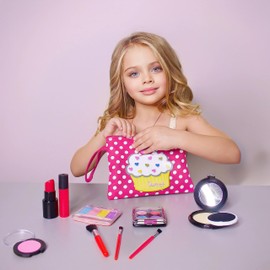 Beverly Hills Pretend Makeup Toy Set, My First Princess Cosmetic Beauty Set for Little Girls, Kids Pretend Play, Dress Up with Stylish Polka Dotted Make Up Bag