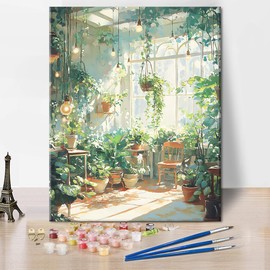 TISHIRON Paint by Numbers Kit for Adults Beginners Green Plants, Adults Paint by Numbers with Brushes Sunlight, DIY Acrylic Painting by Numbers for Home 40 x 50 cm (Frameless)