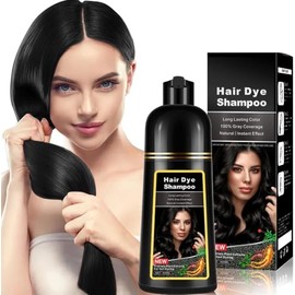 Champú Tinte Castaño Natural 500ml, 3-IN-1 Champú Tinte para Cubrir las Canas, Cabello Castaño Nutre & Oscurece para Hombres Mujeres en 10-15 mins (Bl