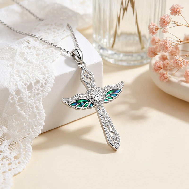 Alphm Angel Wings Cross Necklace for Women 925 Sterling Silver