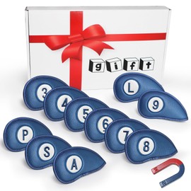 FINGER TEN Golf Club Covers for Irons Magnetic Value 11 Pack, Synthetic Leather Deluxe Head Cover Set Headcovers for Irons Fit Main Iron Clubs (11 Pcs in Blue)