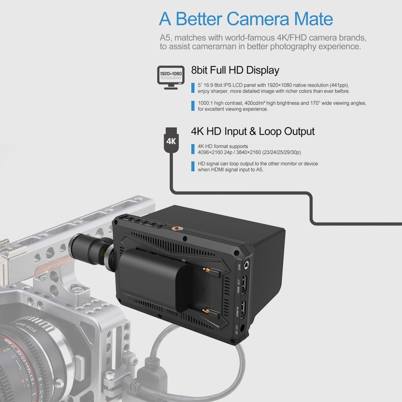 LILLIPUT A5 5 Inch IPS Camera-Top Broadcast Monitor for 4K