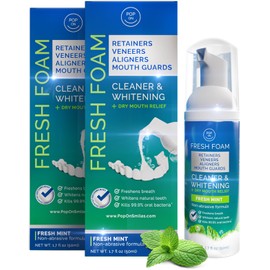 Aligner & Retainer Cleaner Foam – Dry Mouth Relief, Compatible with Invisalign, Aligners, Retainers, Mouth Guards, Night Guards, Veneers, Whitens, Freshens, 3% Hydrogen Peroxide, Mint - 50ml, 2 PC