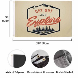 Swono Camping Flag 3x5 Ft Get Out And Explore Red Brown Flag Double Sided Double Stitched with Brass Grommets