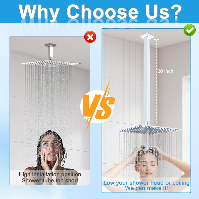 Drettyer Ceiling Mount Shower Arm with Flange 20 Inches Square