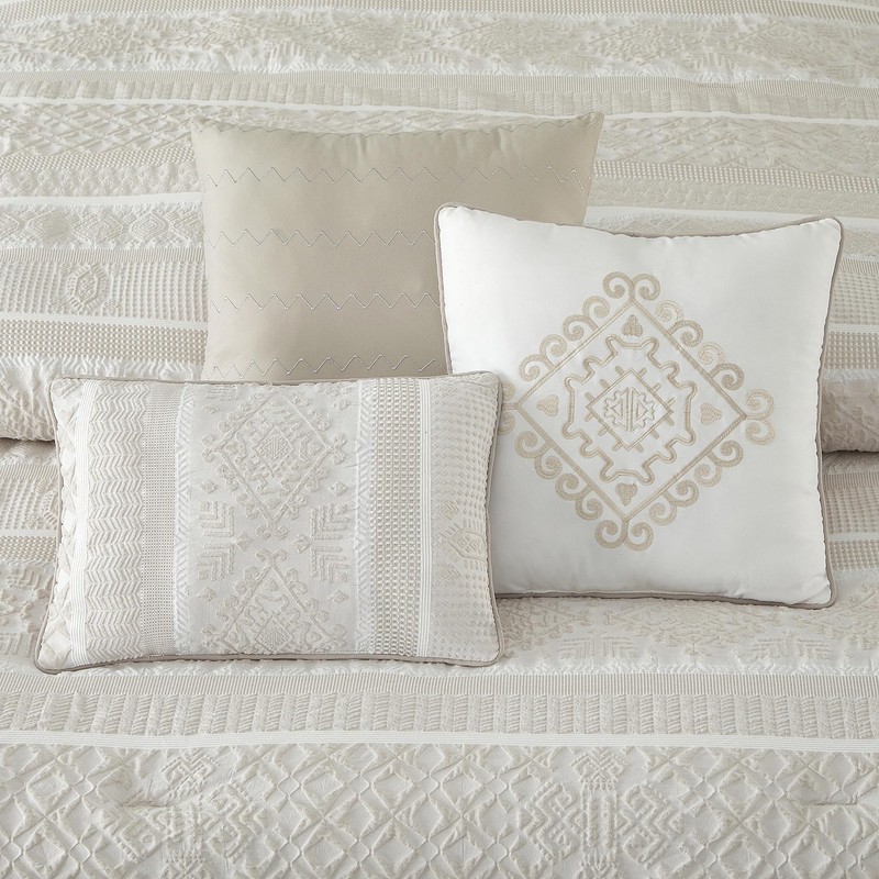 LANCO MODERN LIFESTYLE 7 Piece Queen Comforter Set, Beige, Elegant