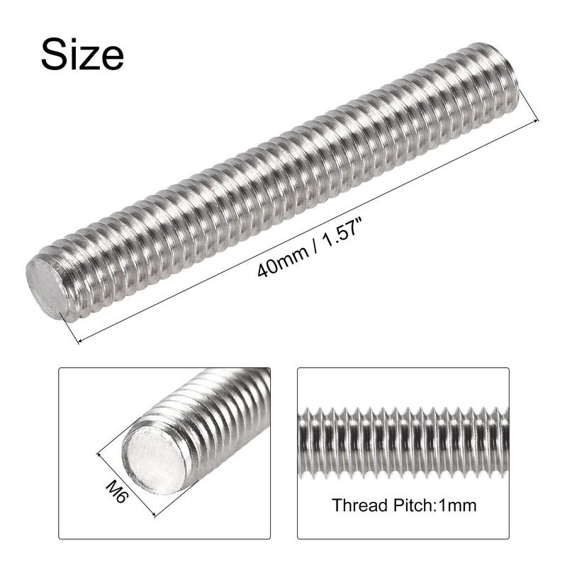 sourcing map 10Pcs M6 x 40mm Fully Threaded Rod 304