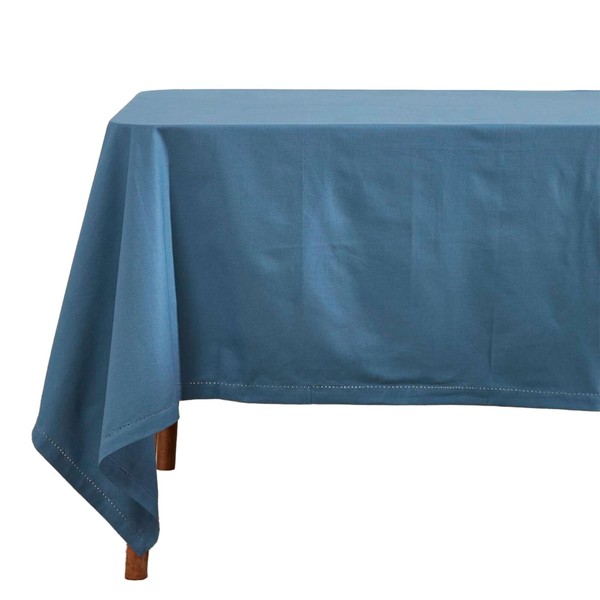 HOMESCAPES Blue Table Cloth, Plain Cotton Tablecloth, Large Rectangular, Handcrafted