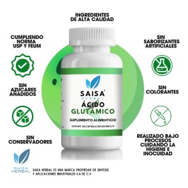 cido Glutmico 100 Puro  120 Cpsulas  Saisa Herbal  Suplemento Alimentcio  Suplemento para Memoria  Mejor concentracin  Funcin cognitiva  Enfoque...   