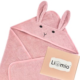 Liomio Hooded Towel Baby - Baby Towel with Hood 100% Cotton [Oeko-Tex® 100] Soft, Cuddly Baby Bath Towel Baby Gift - 75 x 75 cm [Made in the EU] Children's Towel (Hare - Pink)