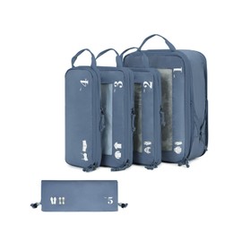 ECOHUB - Juego de 5 cubos de compresión para maletas, organizador de bolsas, artículos esenciales de viaje con bolsas de zapatos para viajes, accesorios de viaje resistentes al desgarro, con etiquetas