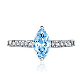 2CT Marquise Cut Cubic Zirconia Engagement Rings 14K White Gold Plated 925 Sterling Silver Marquise Shape Gemstone Rings for Women Birthstone Wedding Band CZ Promise Adjustable Open Ring（Blue）