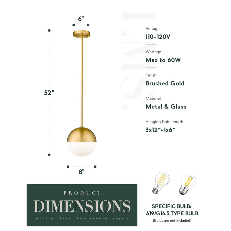 LMS Modern Pendant Lighting Gold Globe Pendant Light Fixture, Mid