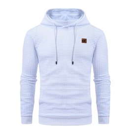 YuKaiChen Men's Casual Long-Sleeved, Checked, Drawstring Jacquard Hooded Sweat with Fleece Inside, White, xl