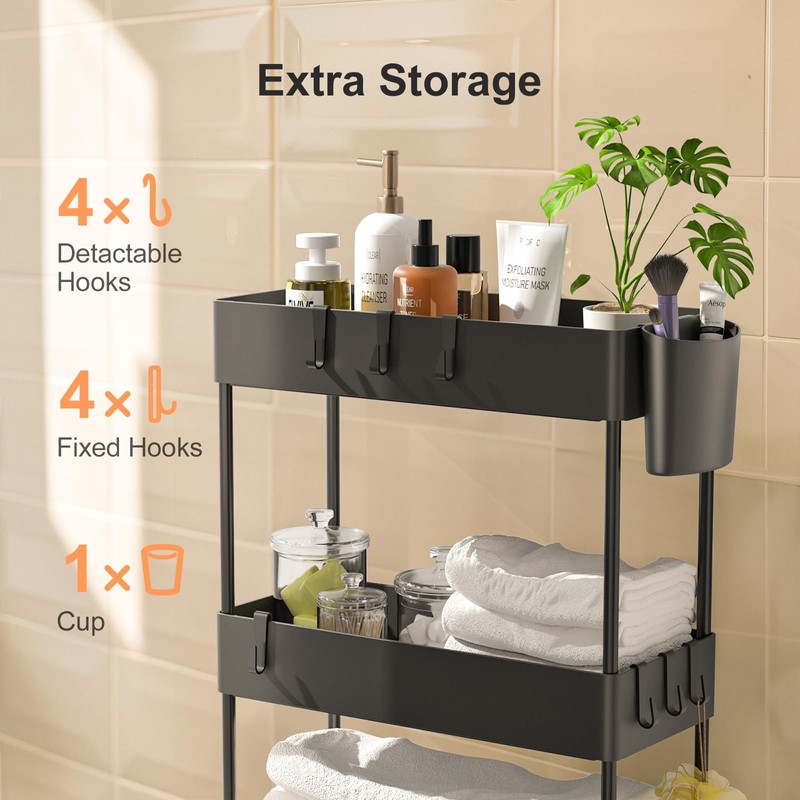 Pipishell Slim Storage Cart with Wheels - Bathroom Cart Organizer
