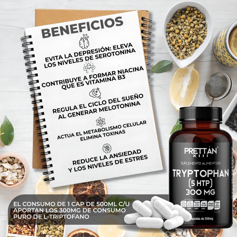 L Triptofano Prettan 5-htp Suplemento 500mg 90 Cápsulas - Sin