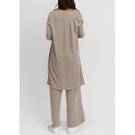 PRETTYGARDEN Women's Fall 3 Piece Pajamas Lounge Sets Ribbed Knit Long Cardigan Cropped Tank Tops Wide Leg Pants (Khaki,X-Large)