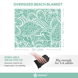 Hiwoss Beach Blanket Waterproof Sandproof Oversized 95”x 80”,Beach mat Sand Free Waterproof with Windproof Corner Pockets for Beach Festival,Picnic,Travel and Outdoor Camping