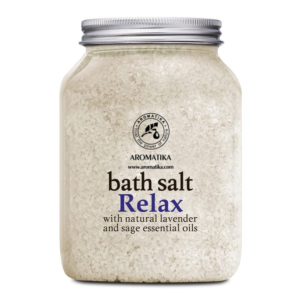 Relaxing Bath Salts w/Lavender & Sage Essential Oils 46 Oz (1300g) - Natural Bath Sea Salts - Bath Salt Relax - Good for Bath - Relaxing - Body Care - Beauty - Aromatherapy