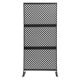 Outdoor Metal Privacy Screen with Stand, 35.4" W x 75" H Freestanding Metal Slatted Decorative Privacy Screen and Panels for Patio Garden Balcony Porch (Black Grill)
