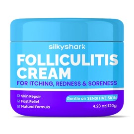 Crema de tratamiento de foliculitis (4.23 onzas), alivio calmante para golpes de afeitar, acn, pelos encarnados e irritacin de la piel, frmula de...  