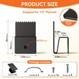 Hurricane Window Clips for Plywood - Hurricane Window Panel Clips for 1/2" Thick Plywood, Carbon Steel with Black Powder Coating Window Clips to Hold in Boards, 16Pcs and 4 Door Handle for 4 Windows