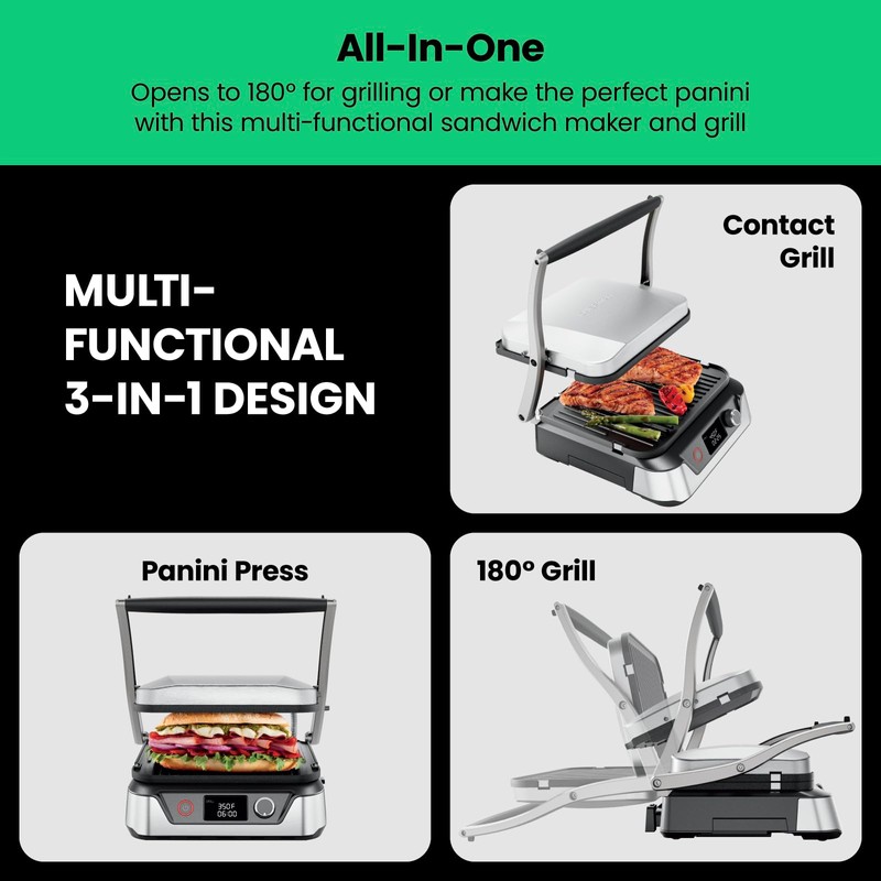 Chefman 5-in-1 Digital Panini Press Grill Sandwich Maker and Griddle
