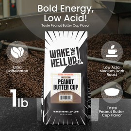 Wake The Hell Up! 1lb Ultra-Caffeinated Peanut Butter Cup Ground Coffee, Low Acid, Medium-Dark Roast