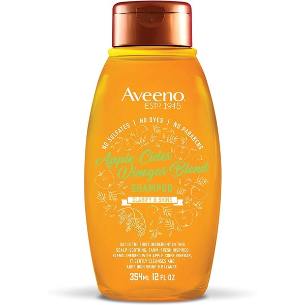 Aveeno Apple Cider Vinegar Sulfate-Free Shampoo for Balance & High Shine, Daily Clarifying & Soothing Scalp Shampoo for Oily or Dull Hair, Paraben & Dye-Free, 12 Fl Oz