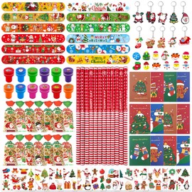 TOPJOWGA Christmas Party Bags, Pack of 132 Christmas Gifts for Children, Sash Bracelet, Candy Bags, Stamp, Keyring, Pencils, Eraser, Tattoos, Christmas Party Bags Children