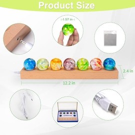 Dokscdlo 7 Chakra Natural Healing Spheres with LED Wooden Stand 40mm Crystal Quartz Stones for Meditation Attracts Lucky Night Light Decoration Balls Set for Home Office