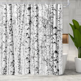 Wathon Birch Trees Shower Curtain Gray Tree Bathroom Decor Winter Birch Forest Bath Curtain Neutral Black and White Bath Set Rustic Winter Forest Landscape Bathroom Accessories Hooks Included 72X72IN