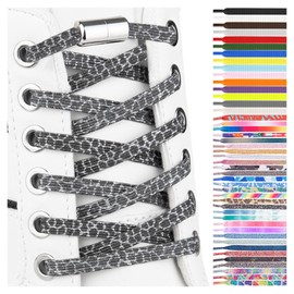 SULPO Flat Shoelaces without Tying - Colourful Quick Release - Elastic Shoe Laces - Rubber - Shoelaces - Laces for Children and Adults, Black leopard, Unit size