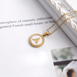 BIFACE Initial Necklaces for Women Gold Jewelry for Women 14K Gold Plated Letter Choker Necklaces Gold Jewelry Valentine's Day Gifts for Women Girl Shell, Stainless Steel, Cubic Zirconia