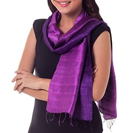 NOVICA Artisan Handmade Silk Scarf Purple from Thailand Accessories Scarves Pink Solid ' Violet Duality'
