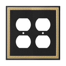 Pearled Frame Decorative Wall Plate Switch Plate Outlet Cover (Double Duplex, Black & Dark Golden)