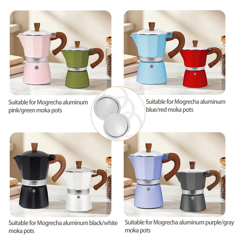 Mogrecha Moka Pot 2 Pcs Filter with 3 Pcs Silicone