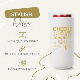 Wedding Can Cooler Decorations Set of12 - Cheers to Love Laughter and Happily Ever After, Rehearsal Dinner Favors, Wedding Supplies - Bridal Showers, Engagement Party Favors for Guests