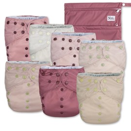 Nora's Nursery Large Pocket Cloth Diaper 7 Pack for Toddlers 35 to 55lbs with 1 Wet Bag - Waterproof Cover, Washable, Reusable & One Size Adjustable - Ballet Slippers