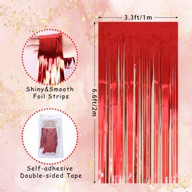 Festicreamy 2Pack Large Red Foil Fringe Curtain - 3x6.5 Feet Party Streamers Backdrop Curtain for Birthday Background Valentines Wedding Disco Bridal Shower Bachelorette Decorations