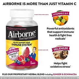 Airborne 750mg Vitamin C Gummies for Adults, Immune Support Supplement with Powerful Antioxidants Vitamins A C & E - 63 Gummies, Blueberry Pomegranate