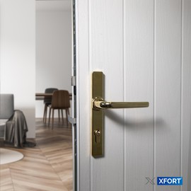 XFORT Uros Polished Brass (PZ 70mm, Screw Hole Distance 180mm, Overall 205mm) Zamak Ferco Door Handle Replacement, UPVC Front Door Handle Compatible with GU Ferco Locking System