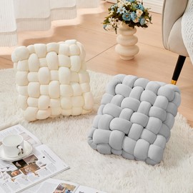 JELLYMONI Grey Square Knot Throw Pillow, Small Size Home Decorative Pillow, Decorative Ins Throw Pillow, Soft Velvet Knotted Decor for Room and Couch (s- 11.8"×11.8"×3.5", Grey)