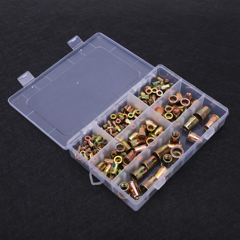180Pcs Flat Heads Rivet Insert Nut Kit Metric Carbon Steel