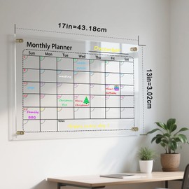 IJIJIJ- 17×13” Clear Acrylic Calendar for Wall, Acrylic Wall Calendar Dry Erase Board, Reusable Monthly Whiteboard, Family Planner for Wall with 8-Color Markers, Perfect for Home, Office & Classroom