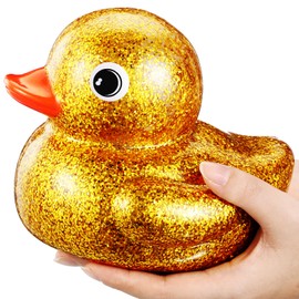 Honoson Honoson 6.89 Inch Giant Glitter Rubber Duck Big Glitter Rubber Duck Large Sparkly Duckling Bath Toy with Squeaky Sound for Summer Baby Shower Birthday Party Favor Gift(Gold)