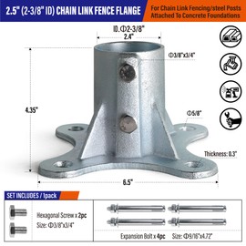 Prinfort 4 Pack Post 2 1/2" (Actual: 2 3/8" OD) Chain Link Fence Post Floor Flange, Suitable for chain link fence posts, light posts, mailboxes, and other steel round post galvanized Fence Flange Base