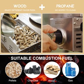 ABORON Pizza Oven,𝟏𝟑'' 𝐌𝐮𝐥𝐭𝐢-𝐅𝐮𝐞𝐥 𝐑𝐨𝐭𝐚𝐭𝐚𝐛𝐥𝐞 Outdoor Pizza Ovens, Portable Wood and Gas Pizza Oven, 3-Layer Stainless Steel Pizza Maker with Built-In Thermometer, Pizza Cutter